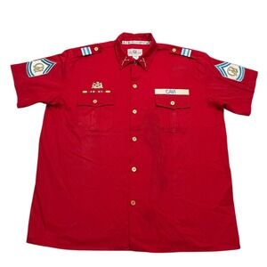 VTG 70's CAVI Men 3XL Red Military Style Button Down Shirt Many Medals Patches